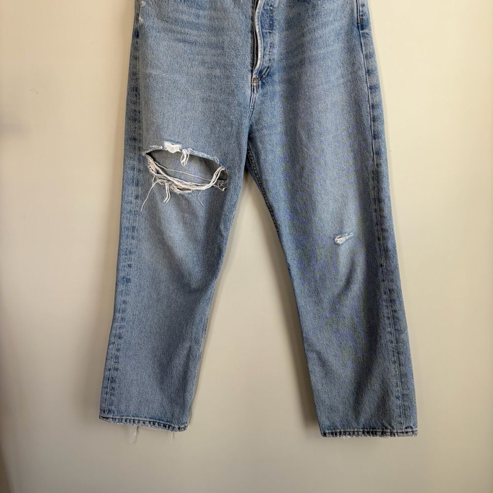 AGOLDE 90s Crop Jeans Echo Blue High Rise Denim Light Wash Destroyed - Picture 4 of 6